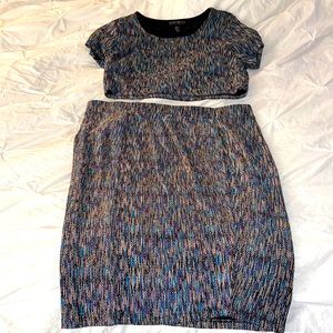 Two Piece Multicolored Glittery Top & Skirt